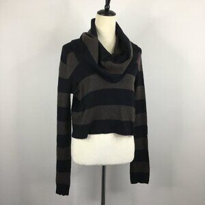 BCBGMAXAZRIA Brown Black Striped Wool Cashmere Blend Cowl Neck Sweater